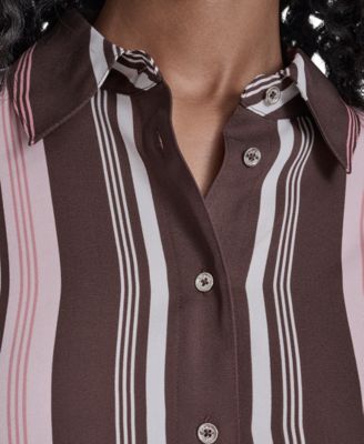 Women's Slim-Fit Striped Button Up Top