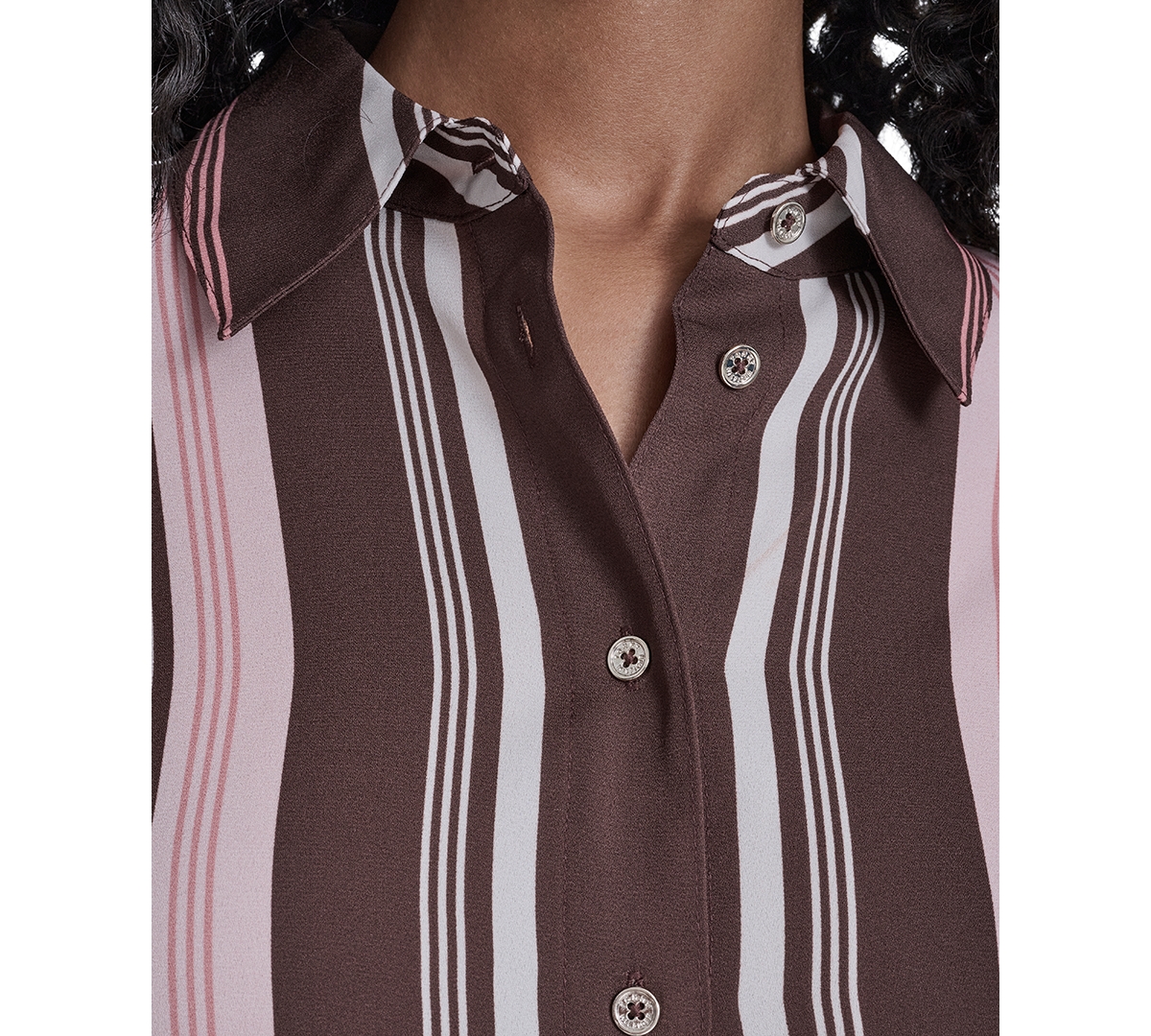Tommy Hilfiger Women's Slim Fit Striped Button Up Top