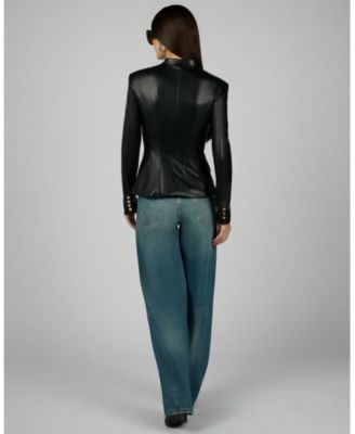 Women's Faux Leather Military Jacket