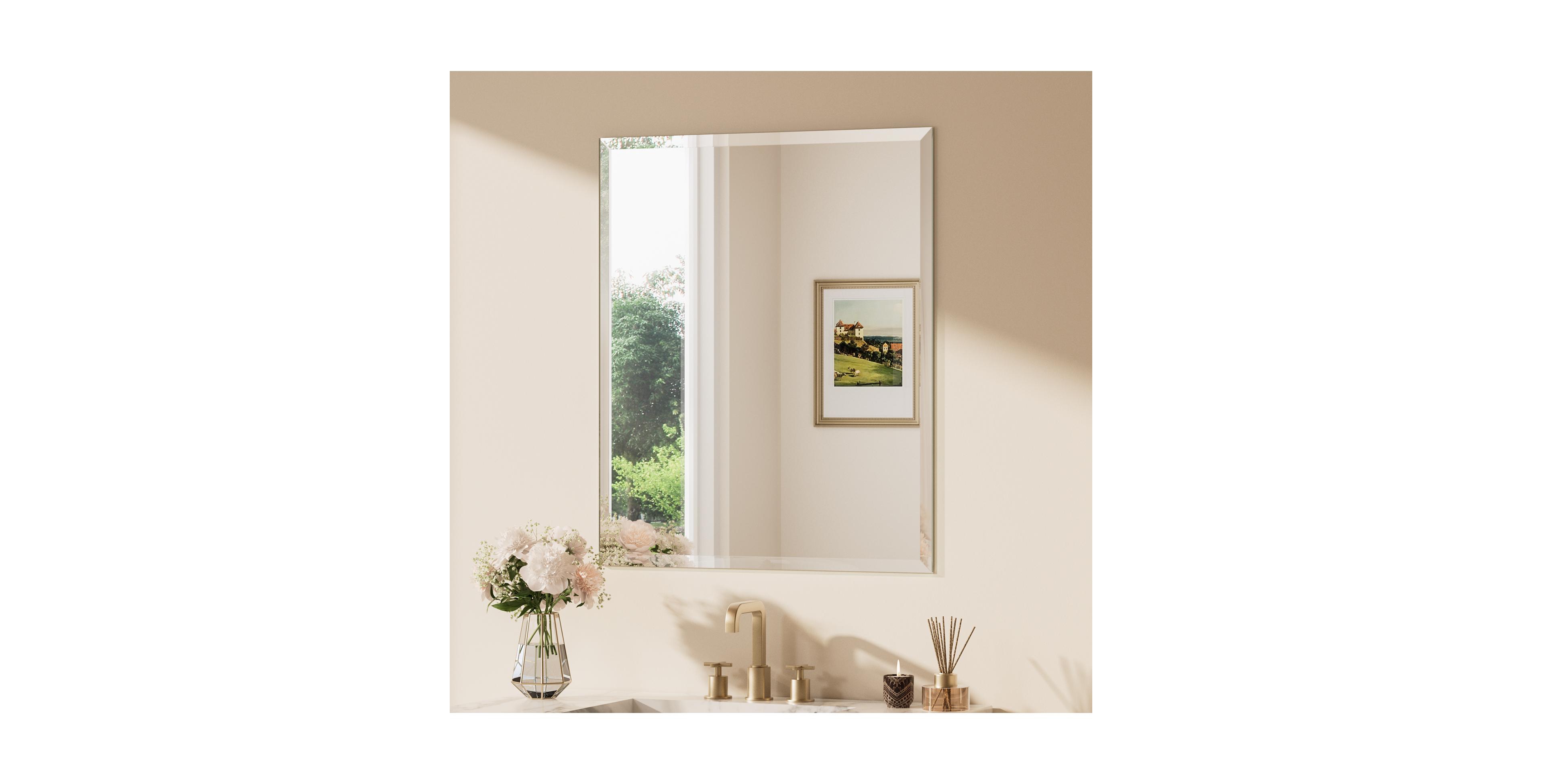 Keonjinn Inch Beveled Bathroom Vanity Mirror Shatterproof Frameless Wall Mirrored Over Sink Horizontal/Vertical