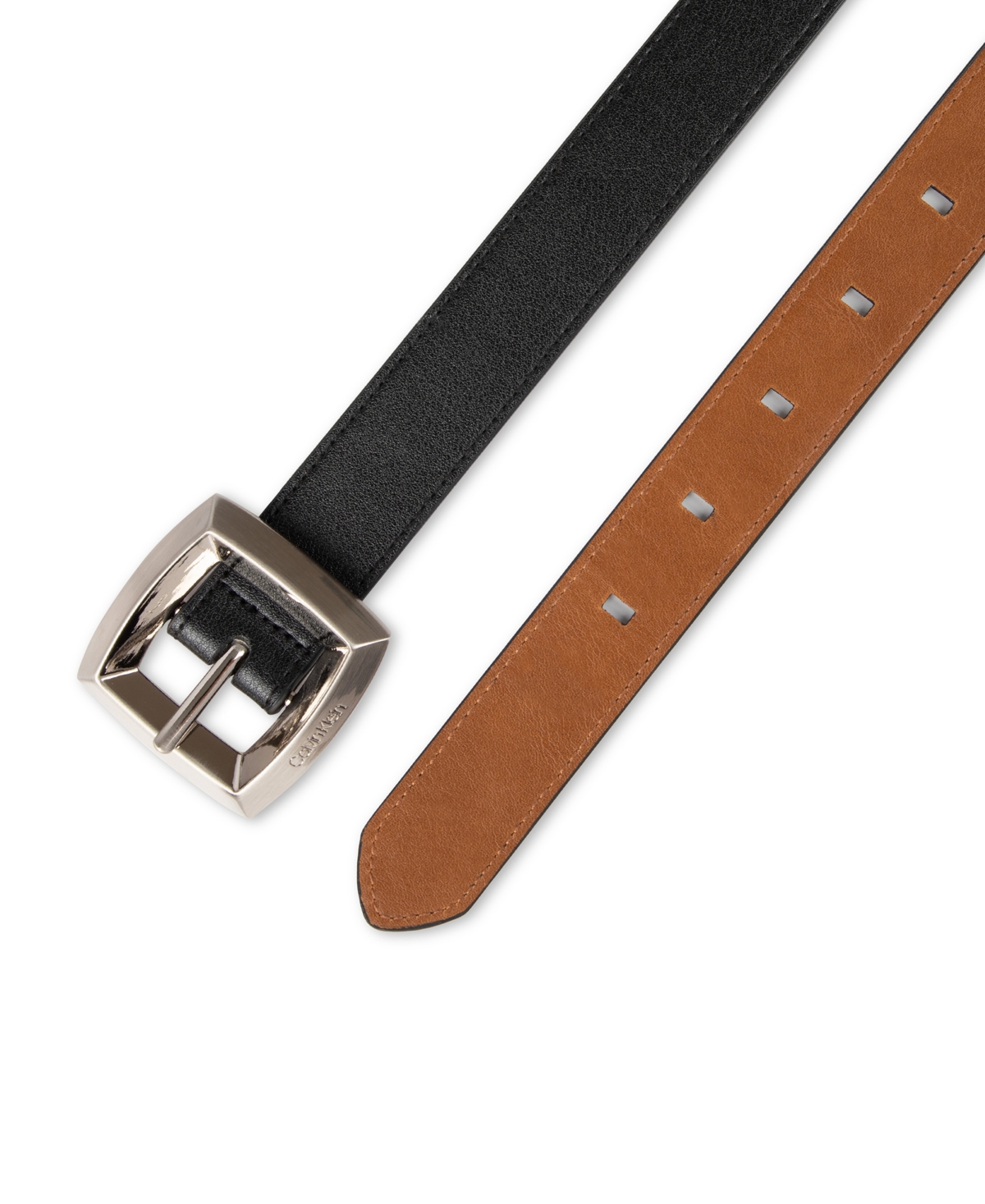 Calvin Klein Women's Two-in-one Reversible Puffed Beveled Edge Buckle Belt