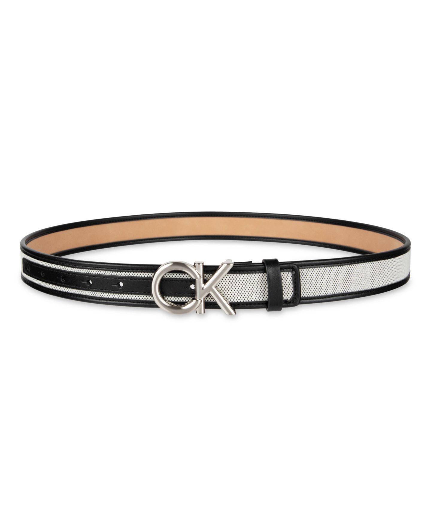Женский ремень Calvin Klein Woven Inlay Leather Belt with Puff CK Monogram Buckle Belt, цвет: Чёрный — фото 4