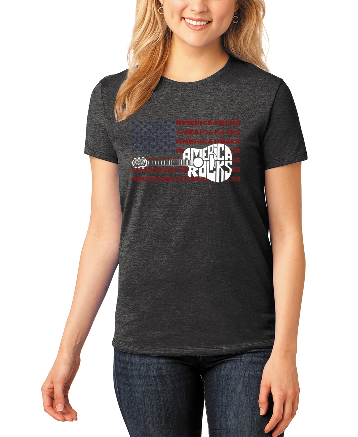 La Pop Art Women's America Rocks Crew Neck T-shirt In Black