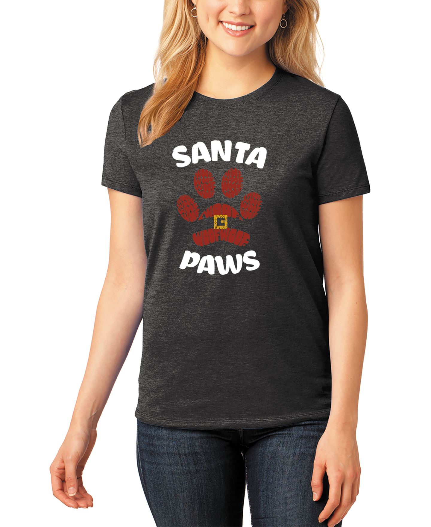 Женская футболка LA Pop Art Santa Paws Short-Sleeve, цвет: Чёрный — фото 1