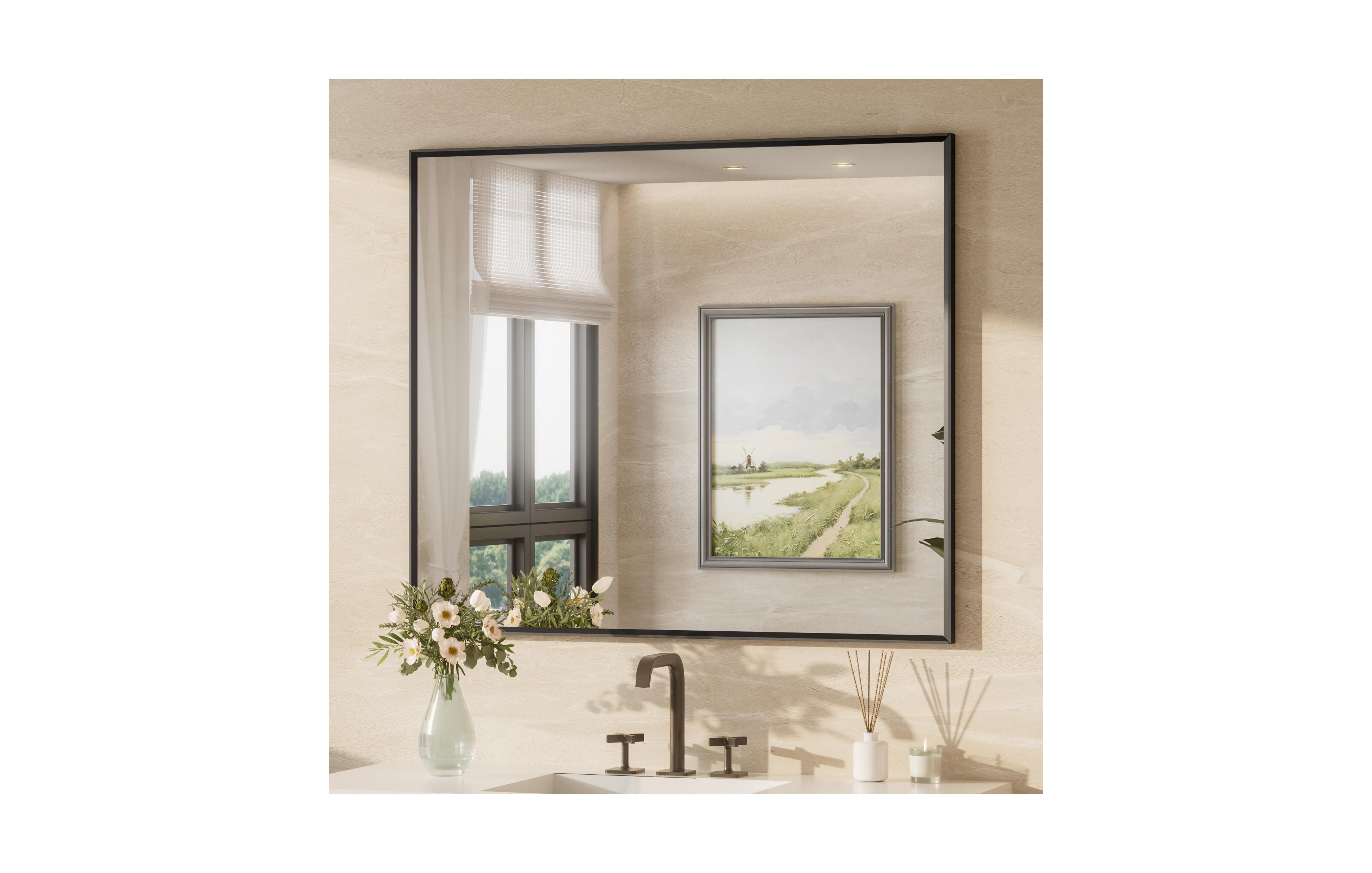 Keonjinn Inch Brushed Black Bathroom Vanity Mirror Metal Framed Over Sink Wall Mirror Horizontal/Vertical