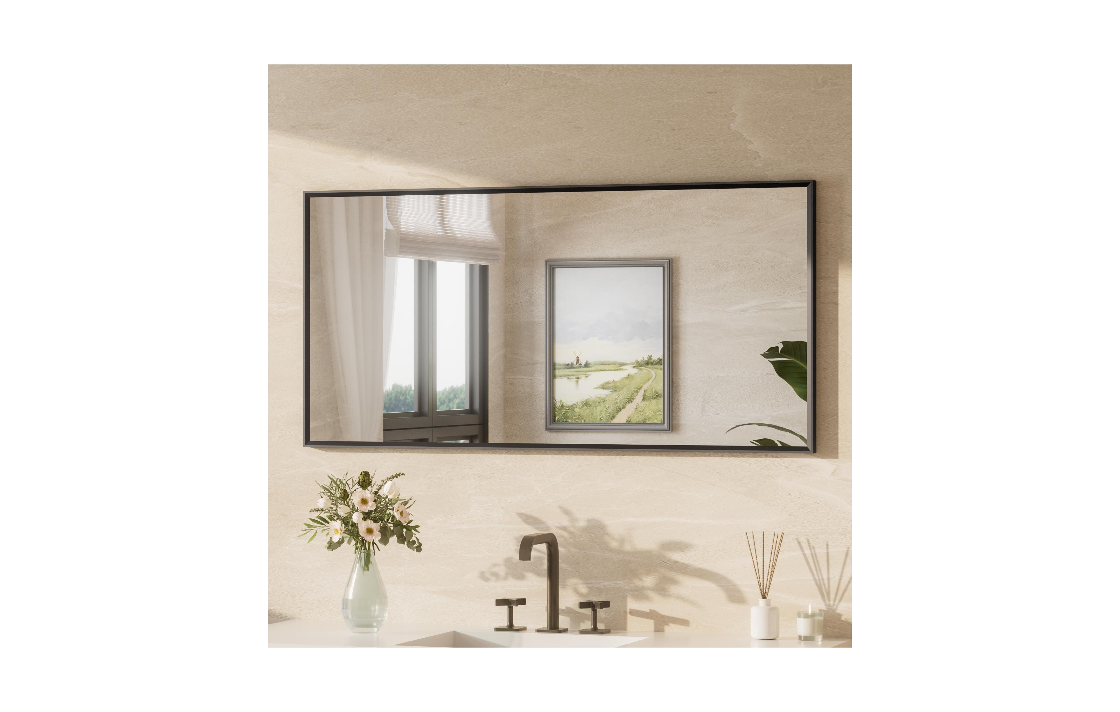 Keonjinn Inch Brushed Black Bathroom Vanity Mirror Metal Framed Over Sink Wall Mirror Horizontal/Vertical