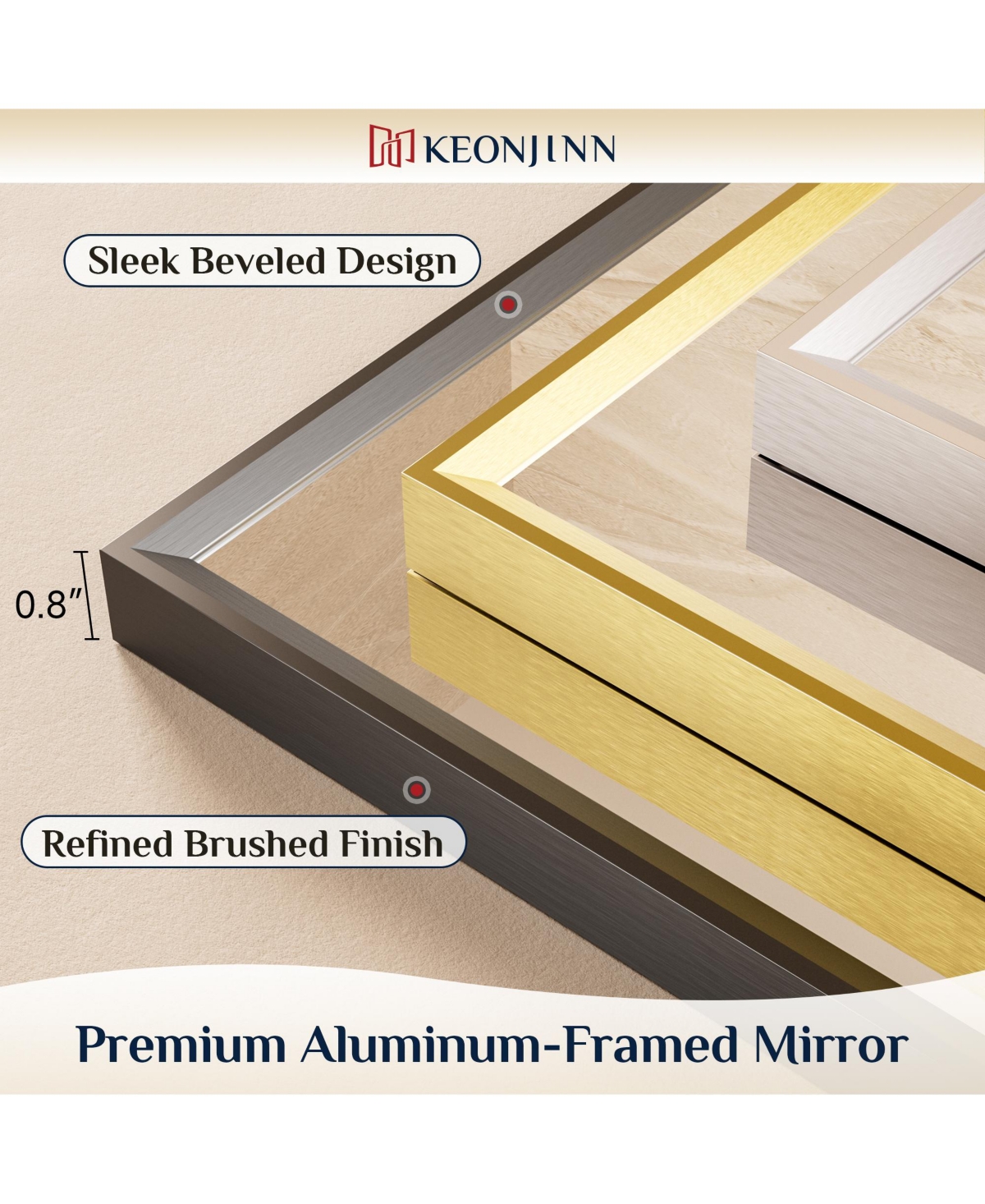 Keonjinn 24x32 Inch Brushed Gold Bathroom Vanity Mirror Metal Framed Over Sink Wall Mirror Horizontal/Vertical
