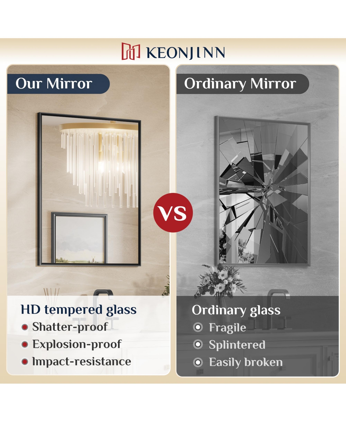 Keonjinn Inch Brushed Black Bathroom Vanity Mirror Metal Framed Over Sink Wall Mirror Horizontal/Vertical