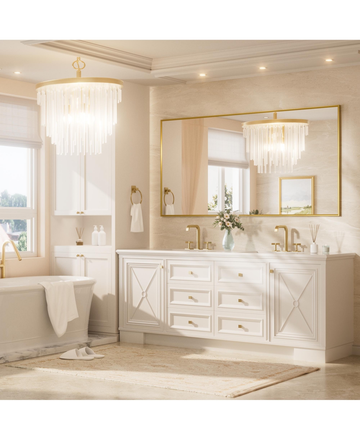 Keonjinn 72x36 Inch Brushed Gold Bathroom Vanity Mirror Metal Framed Over Sink Wall Mirror Horizontal/Vertical