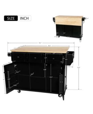 Kitchen Cart with Rubber Wood Drop Leaf, Internal Storage Racks, Rolling Island with Cabinet and 3 Drawers for Dining Room