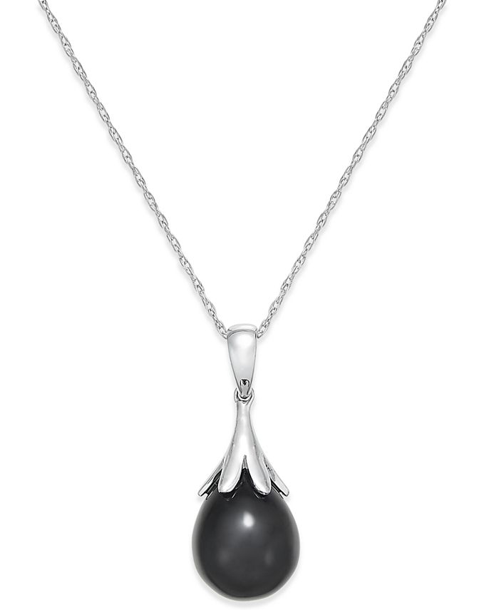 Macy s Black Onyx 9 x 8mm Briolette Drop Pendant Necklace in 14k
