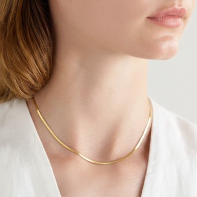 Dainty Gold Plated Minimalist Flat Snake Chain Necklace