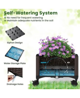 Raised Garden Bed Adjustable with Plant Box and Trellis with Lockable Wheels