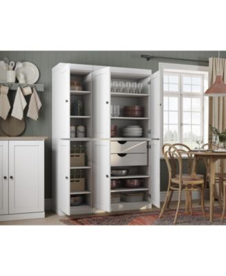 100% Solid Wood 48.5" Pantry Cabinet with Shaker Doors, 2-Drawers & Adjustable Shelves