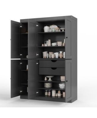 100% Solid Wood Pantry Cabinet with Raised Panel Doors, Adjustable Shelves, 48.5" Wide, 71.5" Tall