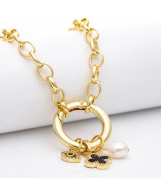 Polished Link Onyx + Pearl Charm Necklace