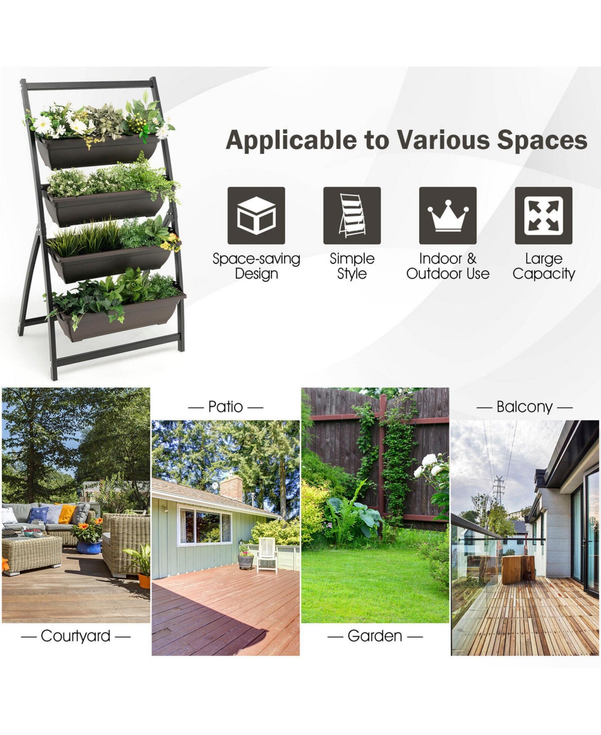 Sugift 4-Tier Vertical Raised Garden Bed with 4 Containers and Drainage Holes