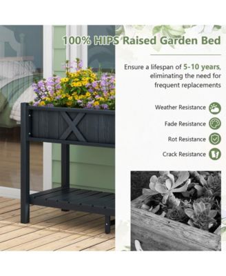 Pots & Planters Poly Wood Elevated Planter Box with Legs Storage Shelf Drainage Holes-Black