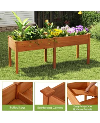 Fir Wood Outdoor Raised Garden Bed with Divider Panel and Drainage Holes-Yellow