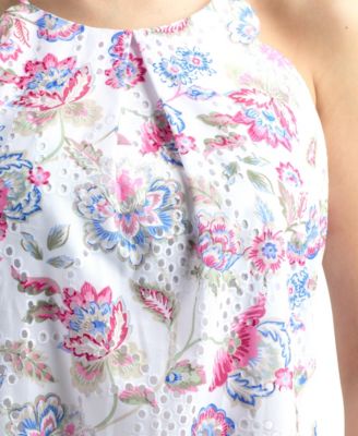 Junior's Resort Print Eyelet Top