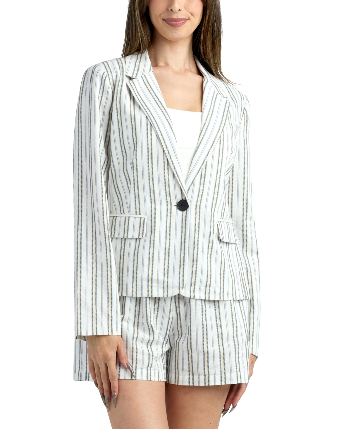 Bcx Junior's Resort Stripe Long-sleeve Blazer In Gray