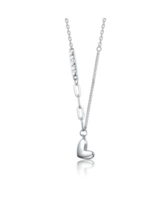 White Gold Plated Sleek Mixed Chain Heart Pendant Necklace