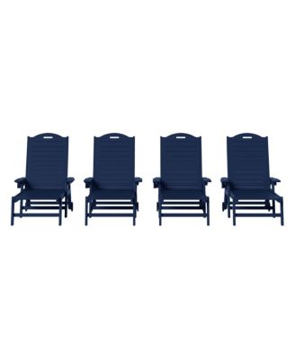 Outdoor HDPE Patio Chaise Lounges With Wheels & Cup Holder (Set of 4)