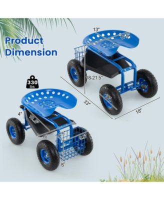 4-Wheel Rolling Garden Cart Work Seat