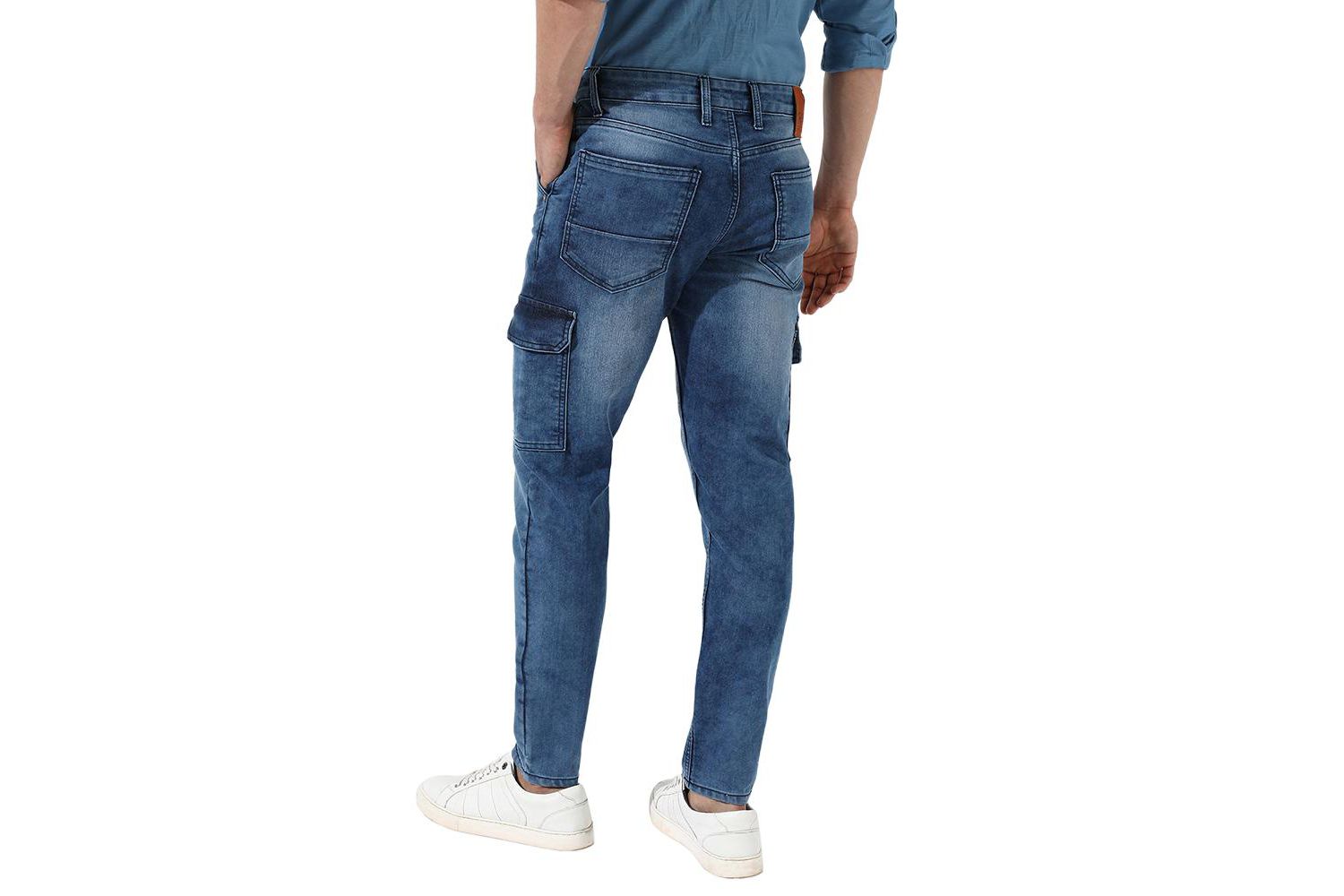 Men's Medium-Wash Cargo Denim Jeans
