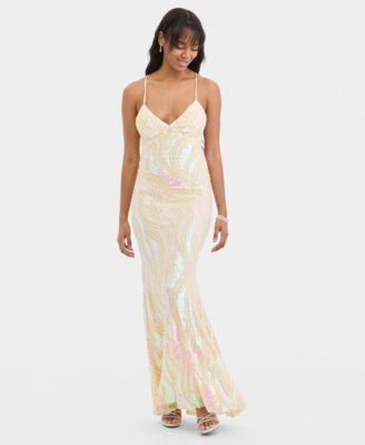 Juniors' Sequined Lace-Up Gown
