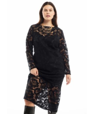 Women's Lined Lace Column Midi Dress