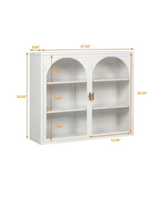 27.56" Two-Door Wall Cabinet with Glass Doors and Three-Tier Storage Featuring Woven Pattern for Living Spaces