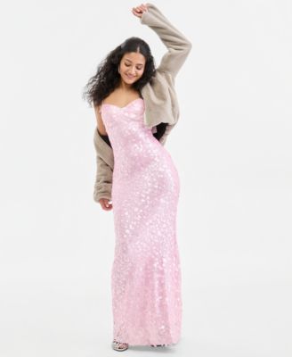 Juniors' Sweetheart-Neck Sequin Gown