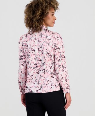 Women's Printed V-Neck Button-Front Blouse