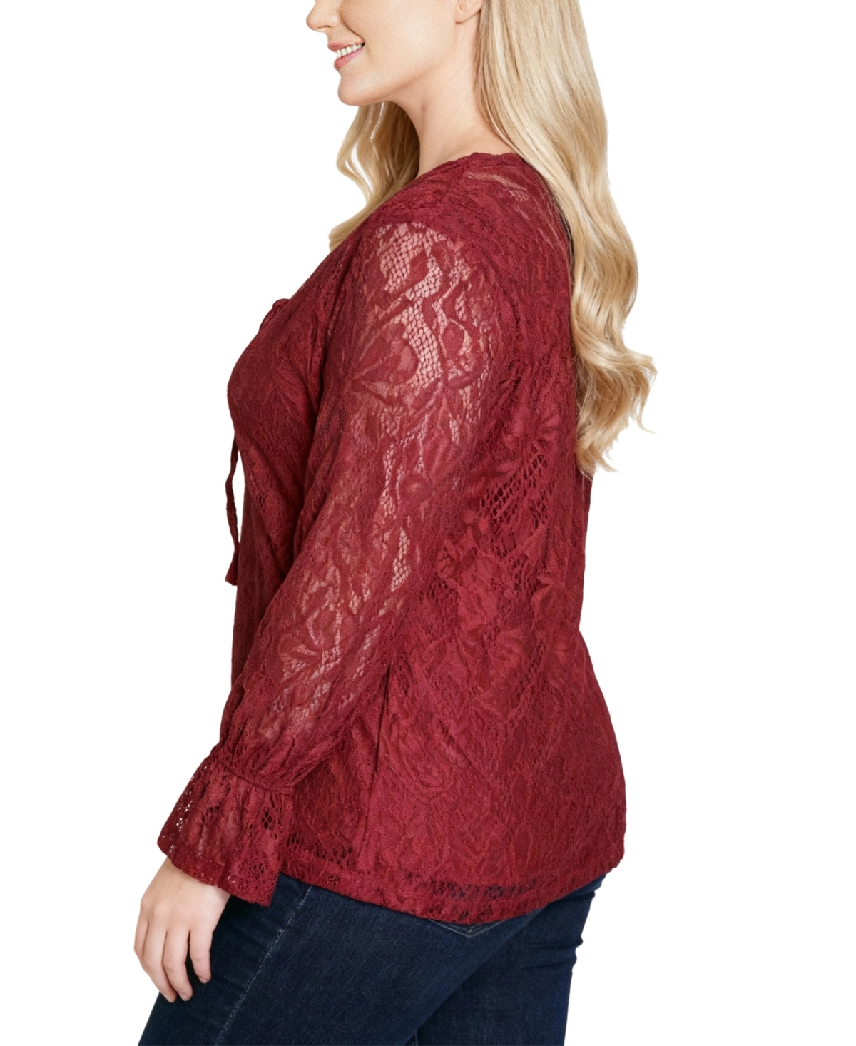 Ny Collection Plus Long Bell Sleeve Lace Top