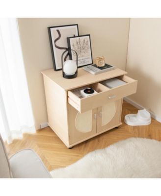 Cat Litter Box Enclosure with Sisal Scratching Doors and Storage