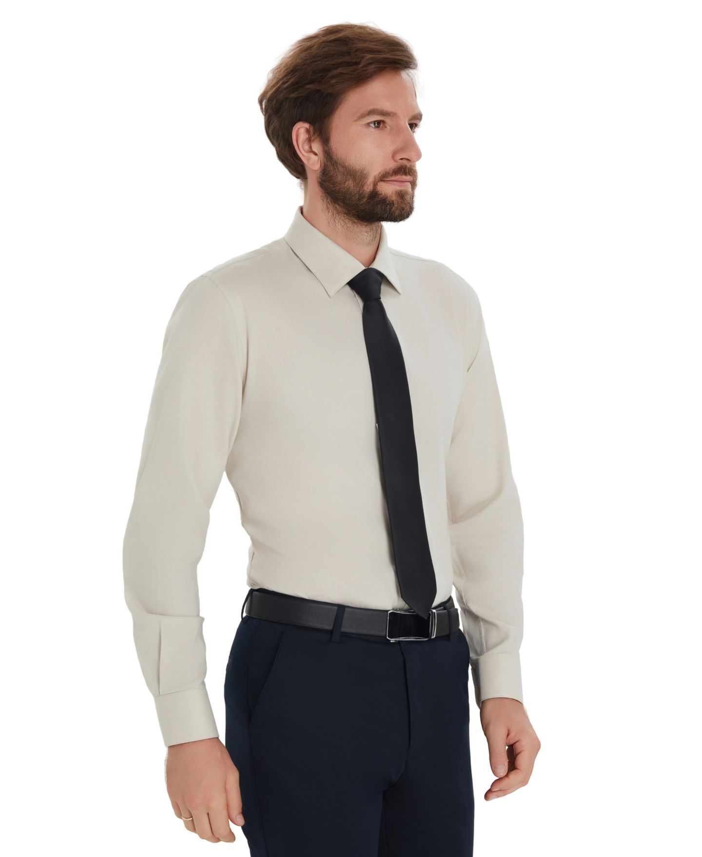 Мужская рубашка Alfani Herringbone Slim-Fit Dress Shirt, цвет: Бежевый — фото 4