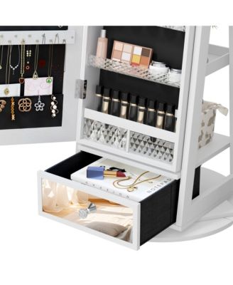 360&deg; Rotating Jewelry Cabinet with LED Lighting & Lockable Full-Length Mirror