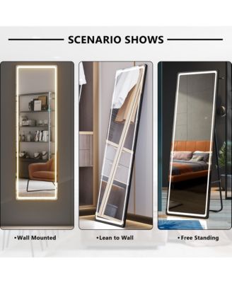 LED Full-Length Mirror with Stand, Suitable for Outfit Checks.