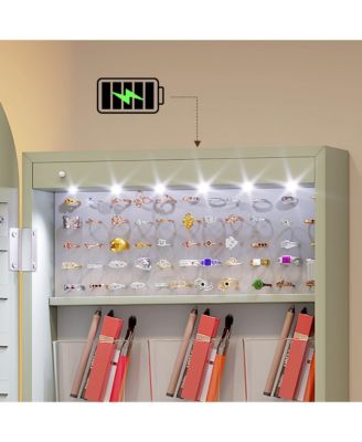 Arched LED Jewelry Cabinet, Full-Length Lighted Mirror with Storage