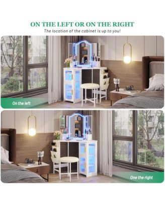 Tri-color Light Corner Vanity Desk with Mirror