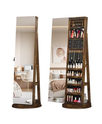 360&deg; Swivel Free-Standing Jewelry Armoire Cabinet with Mirror