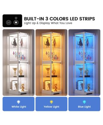 65" Glass Display Cabinet with Doors, Motion LED Light