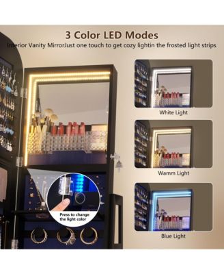 Arched LED Jewelry Armoire with Mirror and Drawers