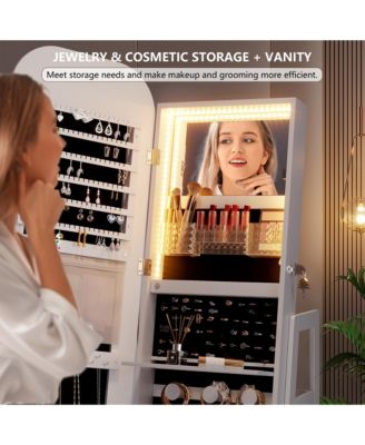 360&deg; Swivel Jewelry Cabinet with RGB Lights and Full-Length Mirror