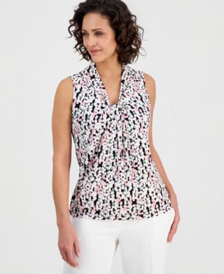 Petite Sleeveless Printed V-neck Top