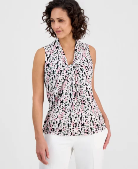 Women's Printed Knot-Neck Sleeveless Top, Regular & Petite - Loden Dusk Multi