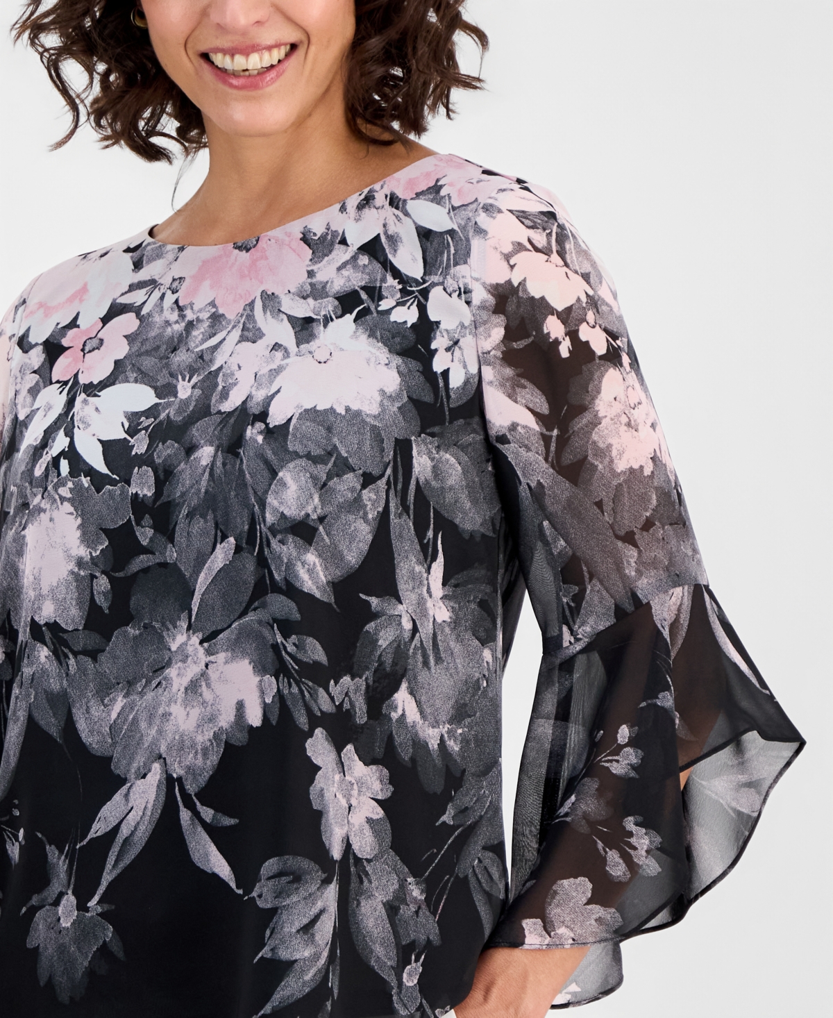 Kasper Women's Printed Chiffon 3/4-Sleeve Blouse