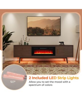 36 Inches Electric Fireplace Heater Recessed with LED Strip Lights and Remote Control