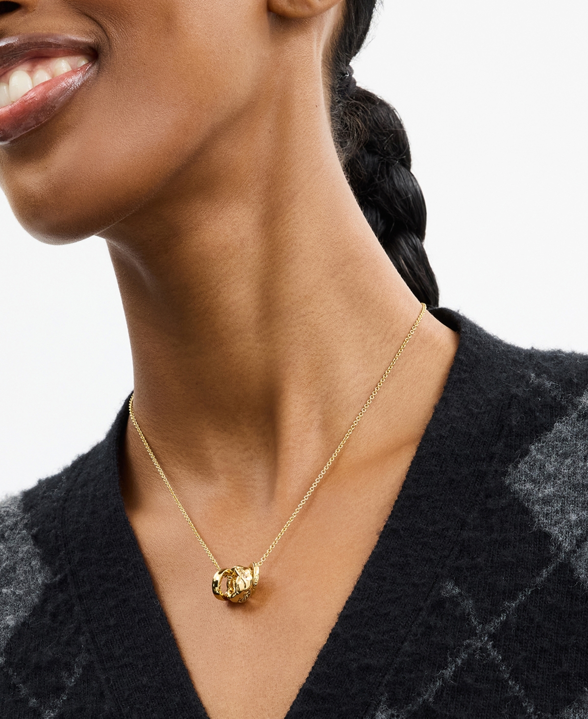 Coach Faux Stone Signature C Braided Rondelle Pendant Necklace